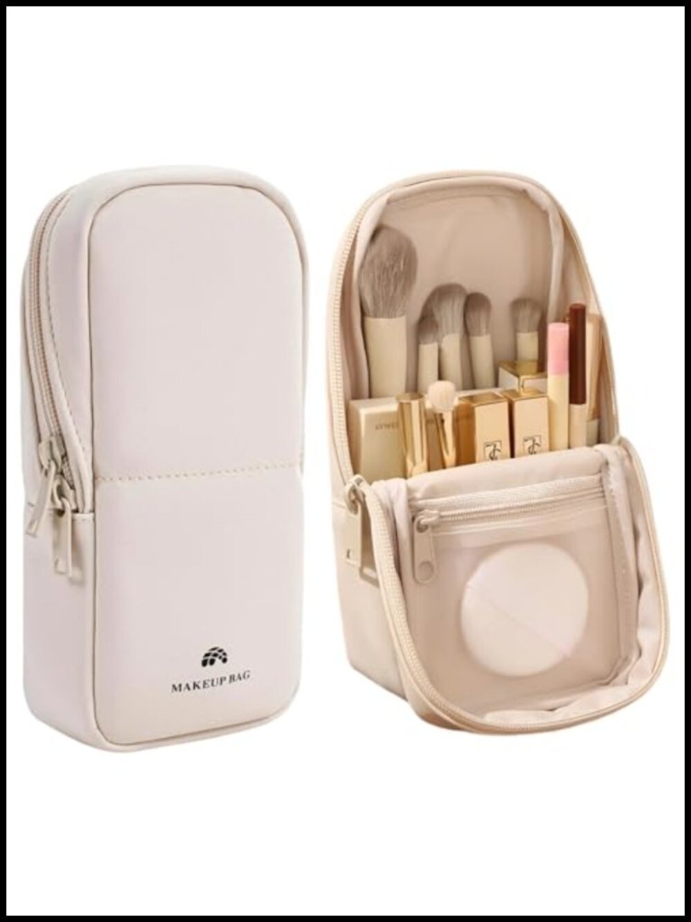 Waterproof PU Leather Makeup Brush Bag Stand-up Cosmetic Pouch Travel Organizer